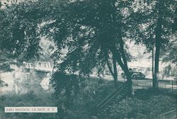 Black and white photograph of Red Bridge Le Roy, NY Postcard Postcard Postcard