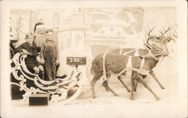 Santa With Children Reindeer and Sleigh Santa Claus
