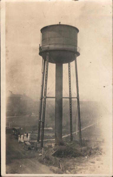 Water Tower with People Buildings