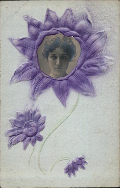 Woman's photo inside purple flower Women