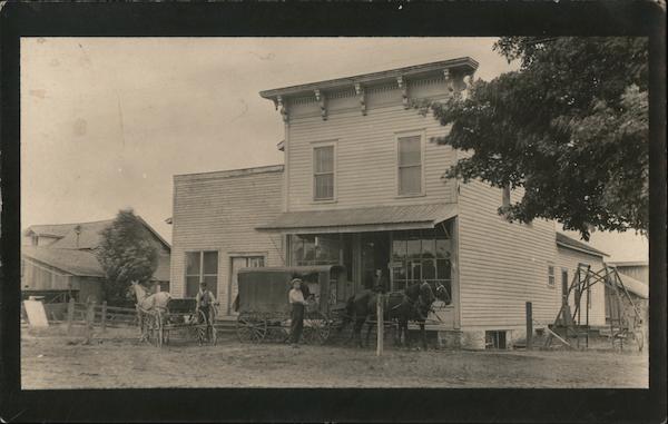 Horse-drawn delivery wagon at Post Office, General Store Elm Hall Michigan