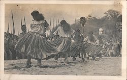 Women Doing the Hula and Men With Spears Hawaii Postcard Postcard Postcard