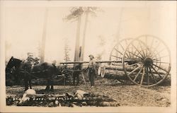 Horses Pulling Logs - Giant Wooden Wheels Grayling, MI Postcard Postcard Postcard