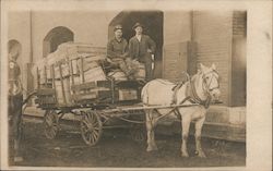 Horse-Drawn Wholesale Grocery Delivery Wagon Piled with Wooden Crates and Barrels Postcard