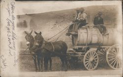 Men, Mules, Water Wagon Postcard