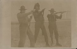Three Men Aim Rifles and Pistols Postcard Postcard Postcard
