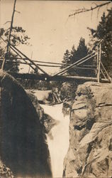 Wooden Bridge Over Waterfall Postcard