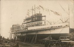 "Three Rivers" steamer river boat under construction Postcard