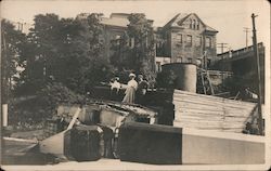 Loaded Barge Passing through lock, Follete Line Postcard