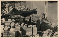 "Cutting Native Stone" Black & White Photograph of Men Working in a Rock Quarry Postcard