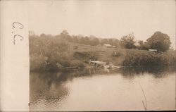 "C.C." Man in Row Boat by Dock Wattsburg, PA Postcard Postcard Postcard