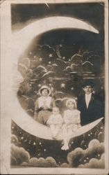 Family Photo With Paper Moon, Stars and Sky Backdrop Chicago, IL Moons Postcard Postcard Postcard