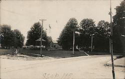 Street view of gazebo, power lines, Stop 115 Postcard