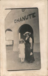 Woman and Girl at Depot at Chanute Kansas Postcard Postcard Postcard