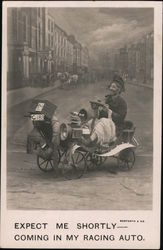 Expect me shortly coming in my racing auto Postcard
