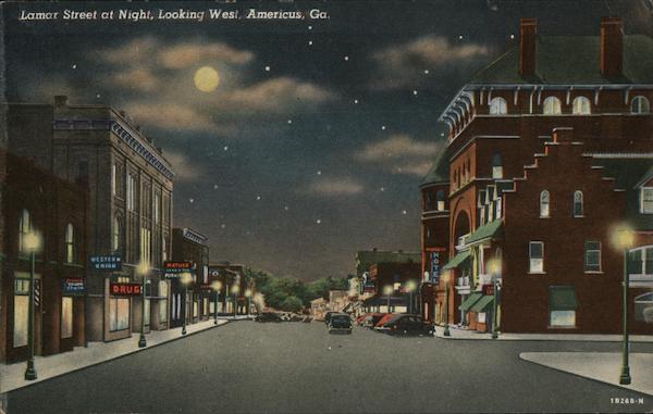 Lamar Street at Night, Looking West Americus Georgia