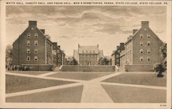 Watts Hall, Varsity Hall, and Frear Hall-Men's Dormitories, Penna. State College Postcard