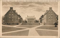 Watts Hall, Varsity Hall, and Frear Hall-Men's Dormitories, Penna. State College Postcard