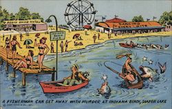 A Fisherman Can Get Away With Murder at Indiana Beach, Shafer Lake Postcard