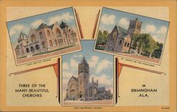 Three of the Many Beautiful Churches in Birmingham Alabama Postcard Postcard Postcard