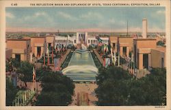 Reflection Basin and Esplanade of State, Texas Centennial Expo Postcard