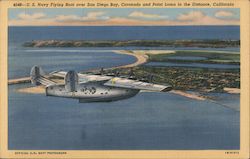 US Navy Flying Boat over San Diego Bay, Coronoda and Point Loma in the Distance, California Postcard Postcard Postcard