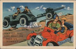 Don't let that army midget car pass us henry! Comic Postcard Postcard Postcard