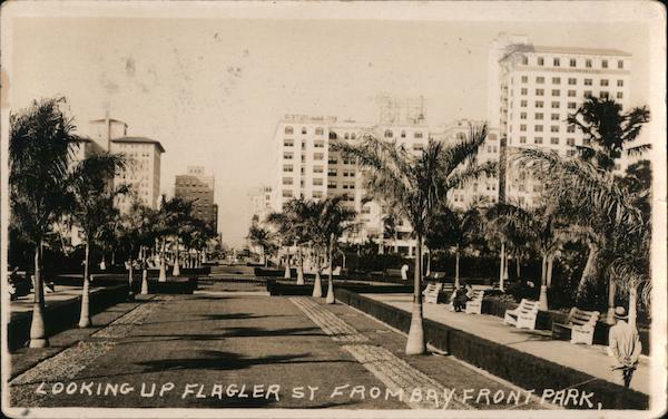 Looking Up Flagler Street from Bay Front Park Miami Florida