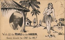 Hula Girls, Inset Photograph of Black Sailor Hawaii Postcard Postcard Postcard