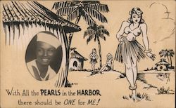 Hula Girls, Inset Photograph of Black Sailor Postcard