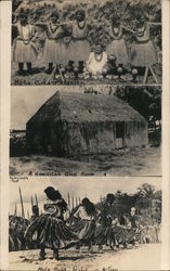 Hula Hula Girls in Action, A Hawaiian Grass House Postcard