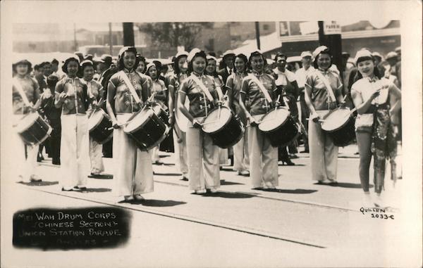 Mei Wah Drum Corps, Chinese Section, Union Station Parade 1939 Los Angeles California