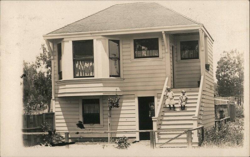 Two Children Outside Residence San Francisco California