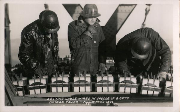 Setting Cable Wires in Saddle of Golden Gate Bridge Tower San Francisco California
