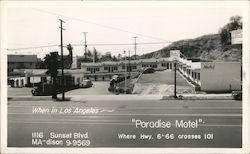 Paradise Motel - Sunset Boulevard Los Angeles, CA Postcard Postcard Postcard