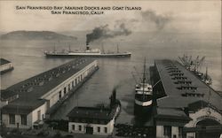 San Francisco Bay, Marine Docks, and Goat Island Postcard