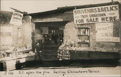 S.F. after the fire. Selling Chinatown Relics. Postcard