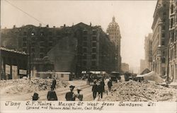 Ruins, Market St. West from Sansome St, Grand and Palace Hotel Ruins, Call Buildings Postcard