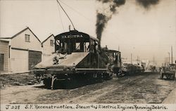 Reconstruction, Steam and Electric Engines Removing Debris Postcard