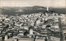 Alcatraz Island and Coit Tower From Top of Russ Building Postcard