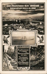 San Francisco Bay Bridge Dedication Nov. 11-14 1936, USS Saratoga Postcard