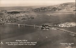 Aerial View, Oakland Bay Bridge, Golden Gate Bridge and Alcatraz Postcard