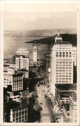 View of Ferry Building down Market Street Postcard