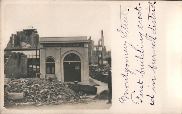 Montgomery Street, First Building Erected in Burned District San Francisco California