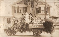 Patriotic New Hampshire's Family, Automobile Decorated with Greenery for Parade Postcard