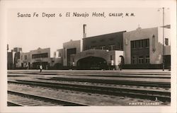 Santa Fe Depot & El Navajo Hotel Postcard