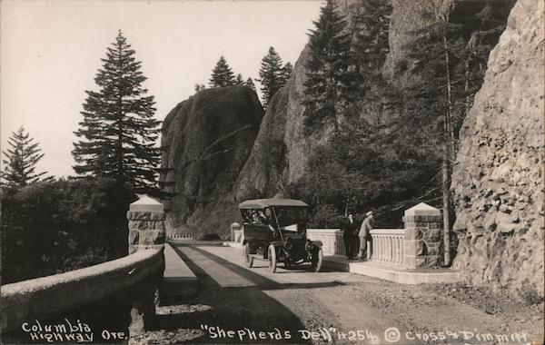 Columbia River Highway Ore. Shepherd's Dell, Car driving over bridge Corbett Oregon