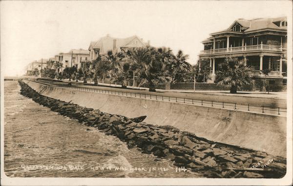 Galveston Sea Wall in 1920 Texas Trube Photo