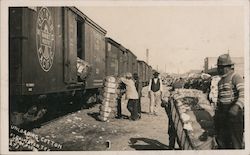 Unloading Bales of Cotton from Railroad Cars Postcard