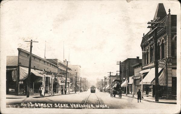 Early Street Scene, Streetcar Vancouver Washington